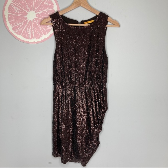Alice + Olivia Valerie asymmetrical brown sequin dress size 2 - Picture 4 of 10